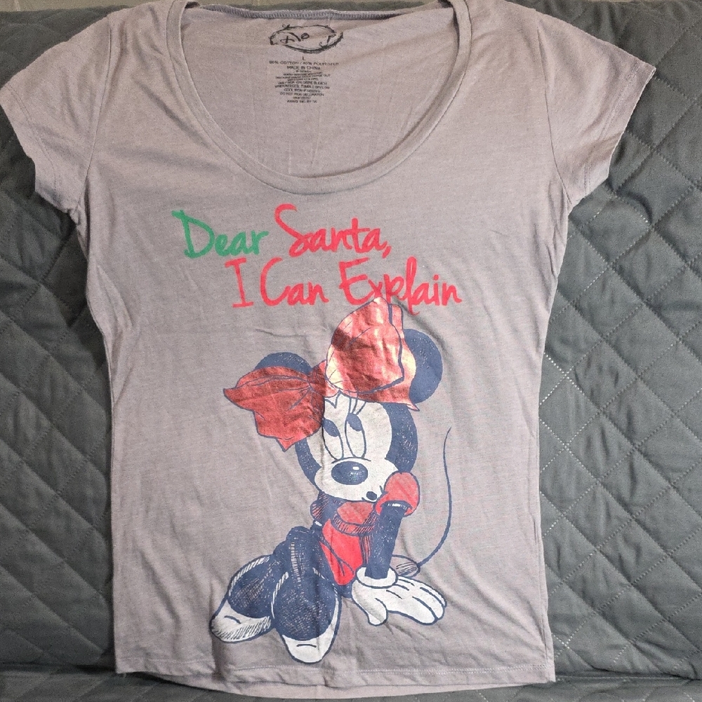 Disney Minnie Mouse Holiday V-neck Tee Christmas Santa